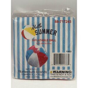 Hello Summer Inflatable Ball 20-Inch Red/Blue/White Beach Ball Lightweight Vinyl